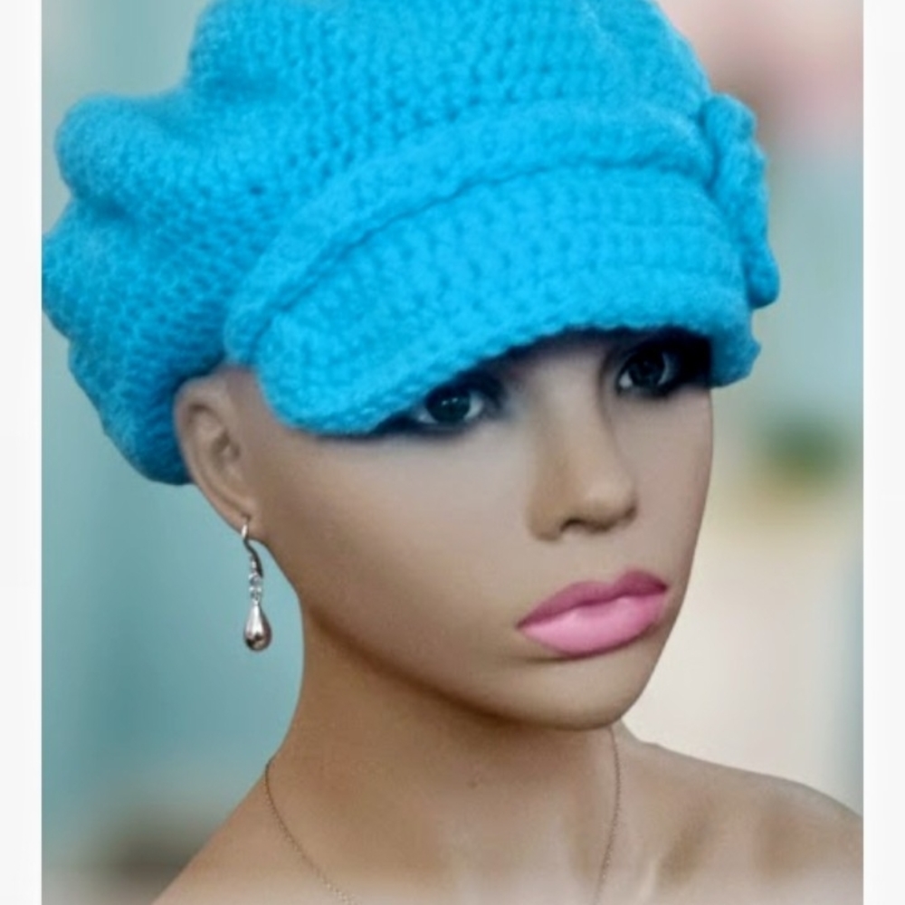 Blue Knit Women's Cap